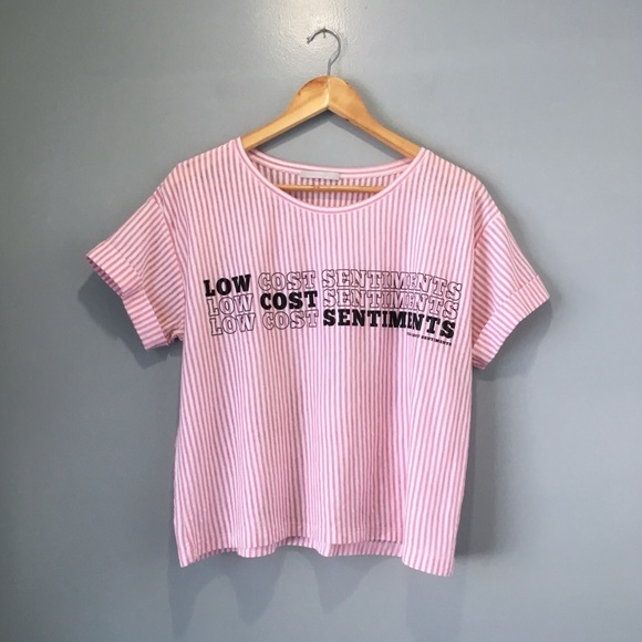 Zara Pink Semi-Sheer Striped Graphic Print Tee - Picture 2 of 7